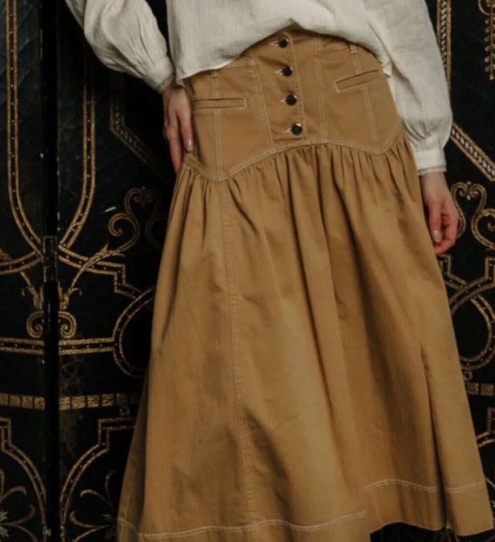 Love the Label Cotton Skier With Button Detail Midi Brown Sz Large EUC